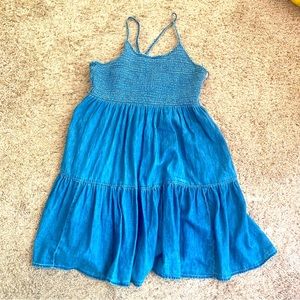 Gap smocked tiered denim dress